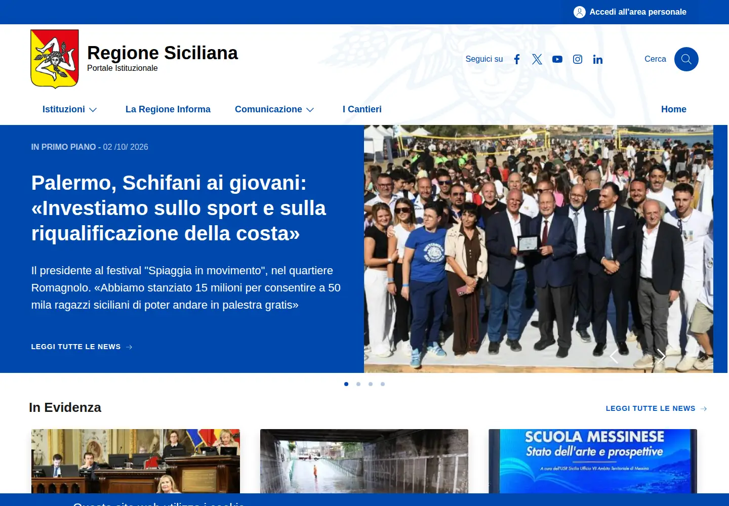 Captured homepage of regione.sicilia.it in the current scan
