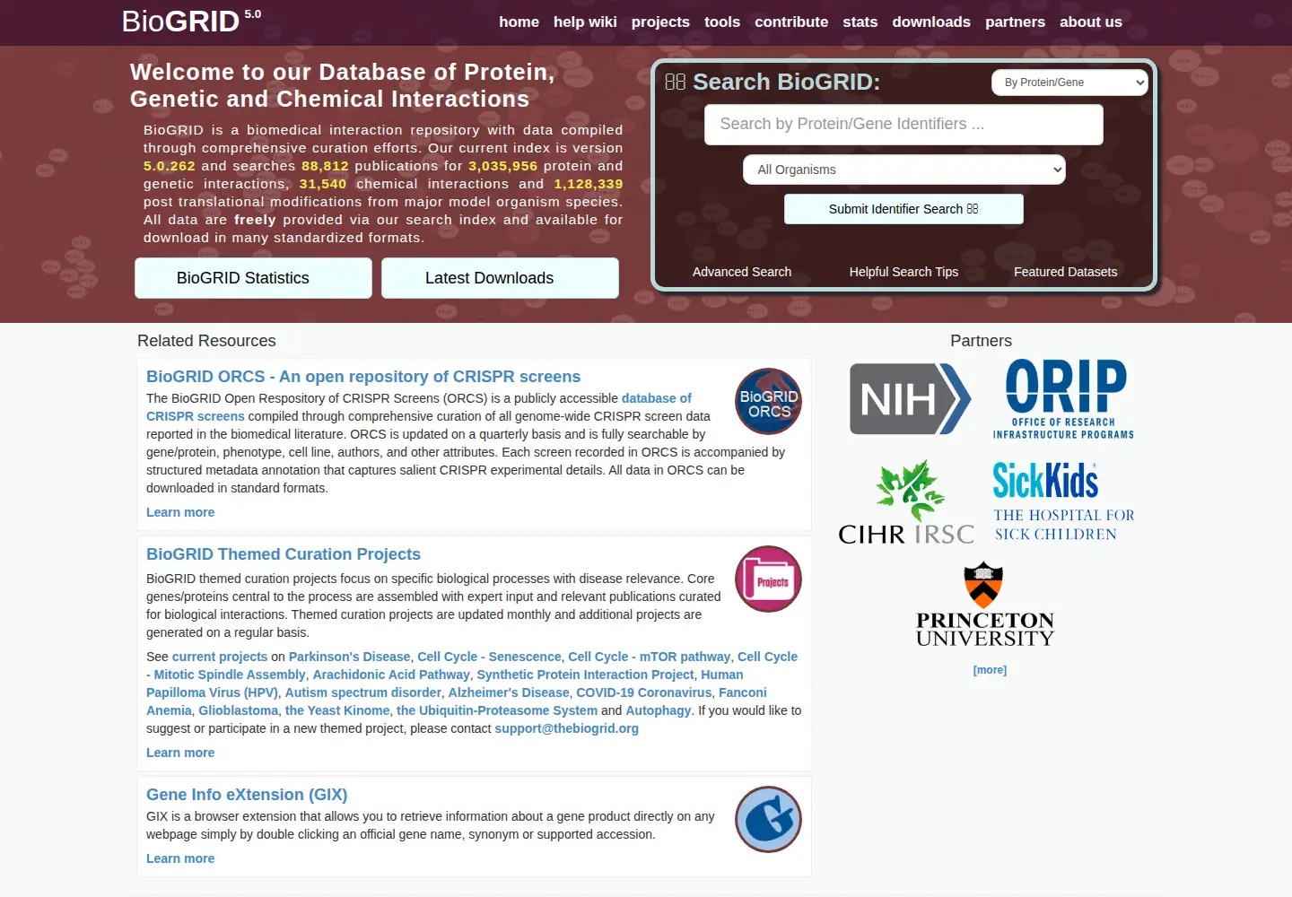 Screenshot of thebiogrid.org