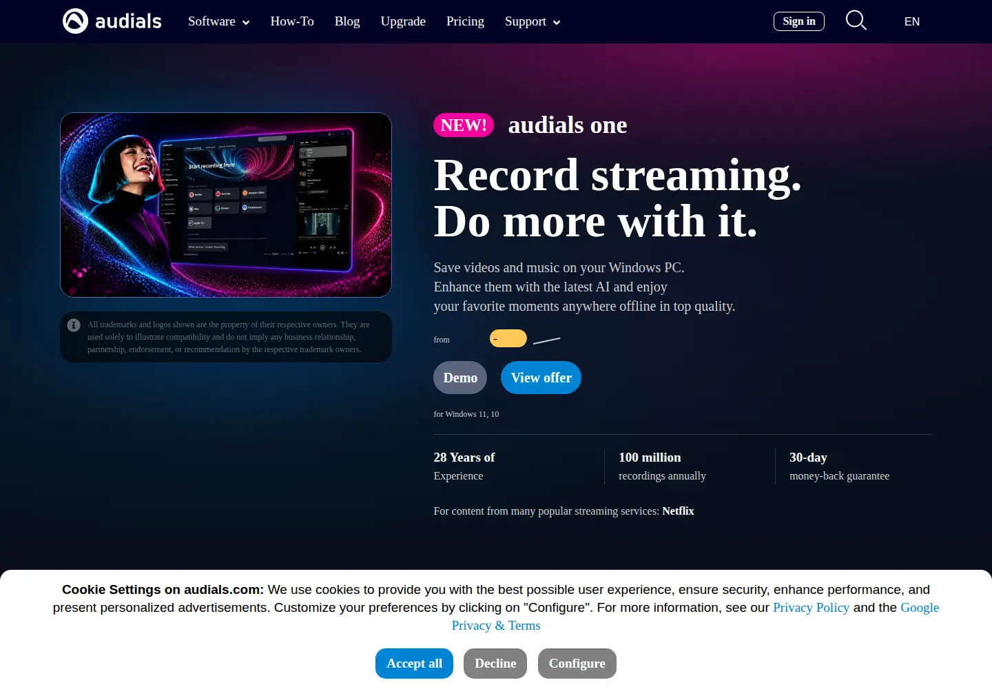 Screenshot of audials.com