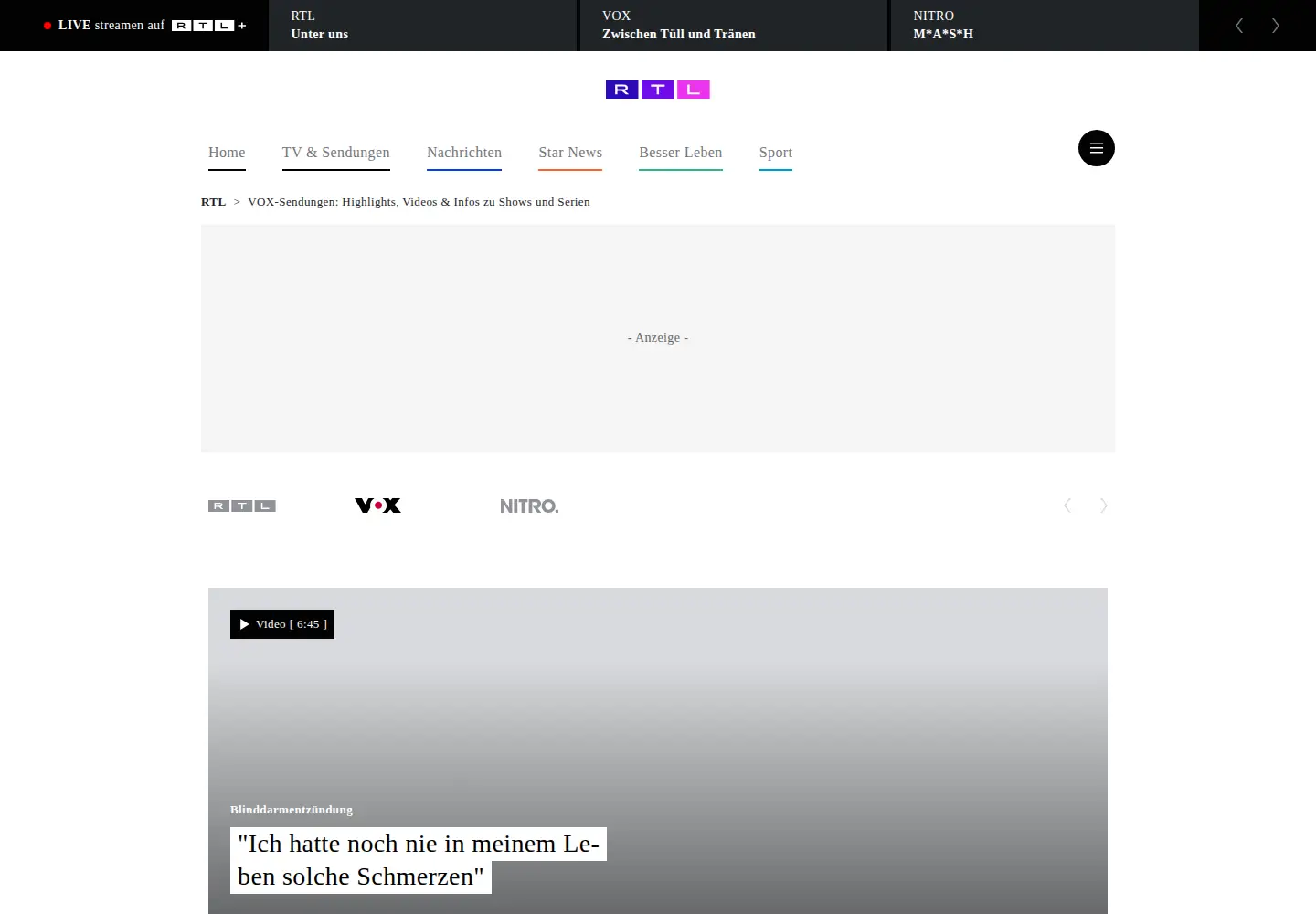 Screenshot of vox.de