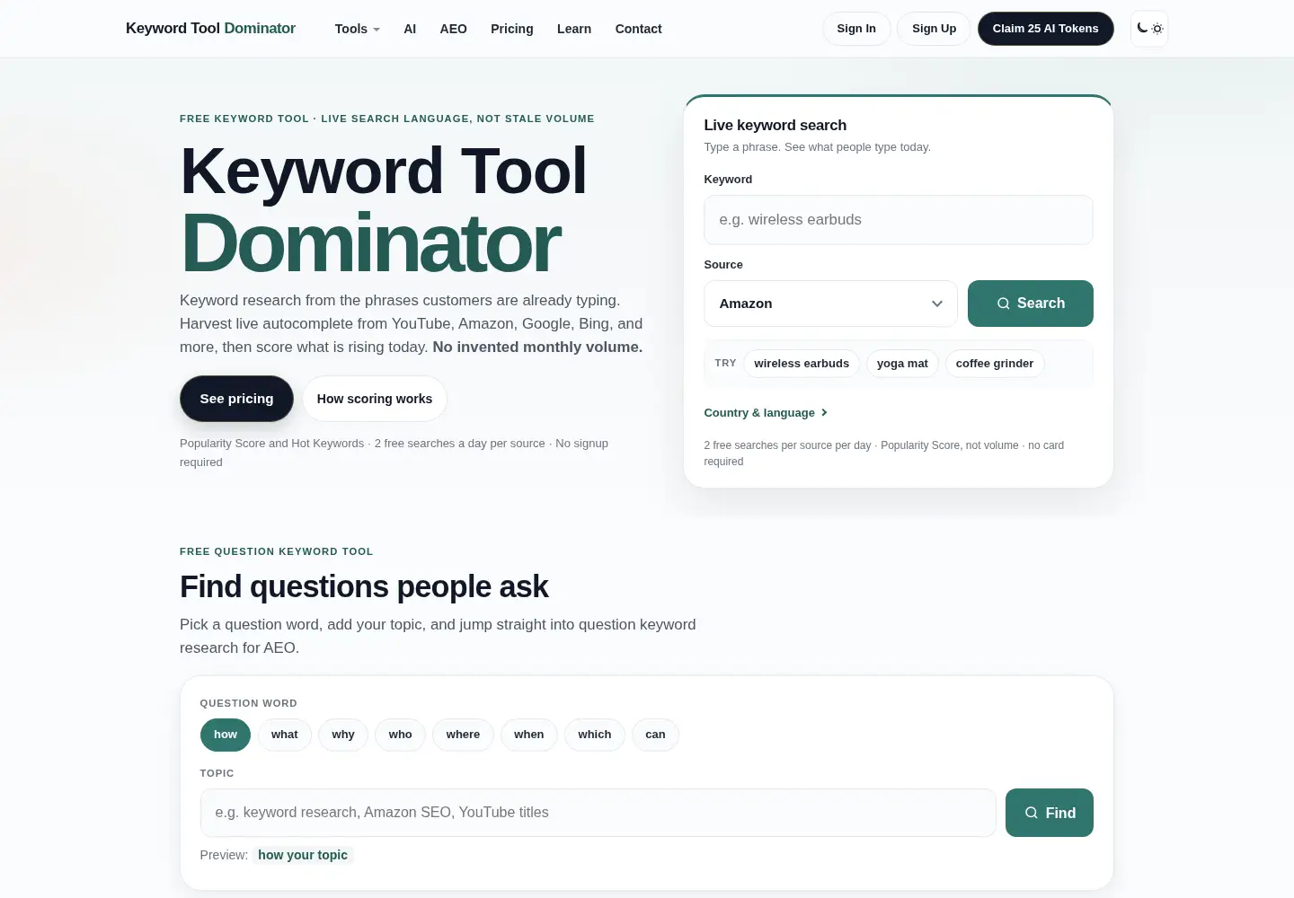 Screenshot of keywordtooldominator.com