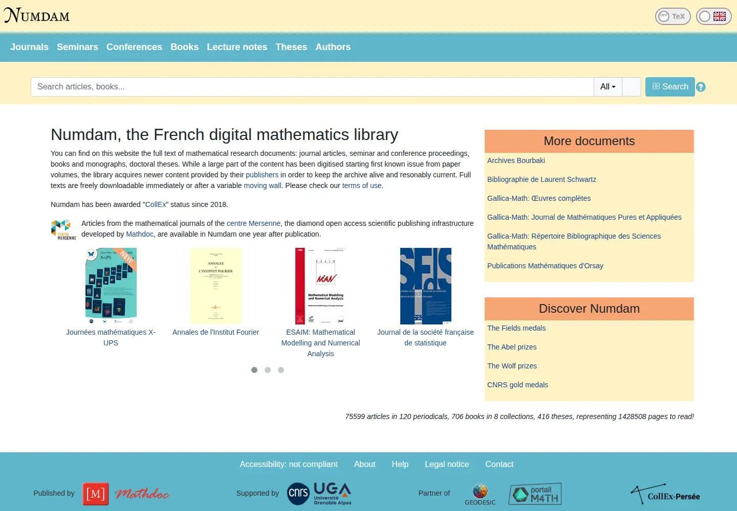 Screenshot of numdam.org