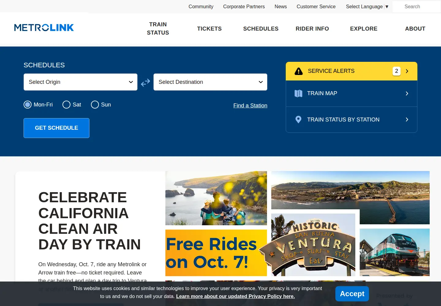 Screenshot of metrolinktrains.com