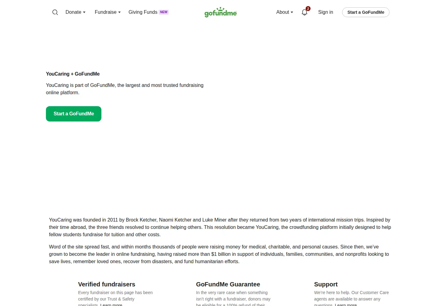 Screenshot of youcaring.com