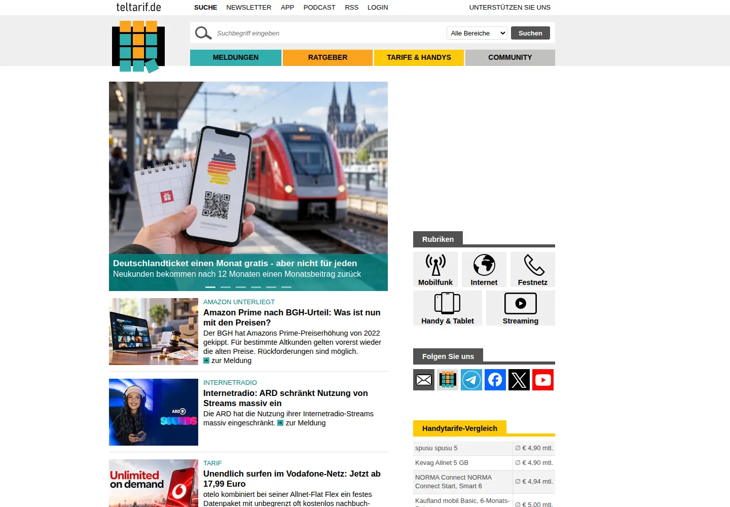 Screenshot of teltarif.de