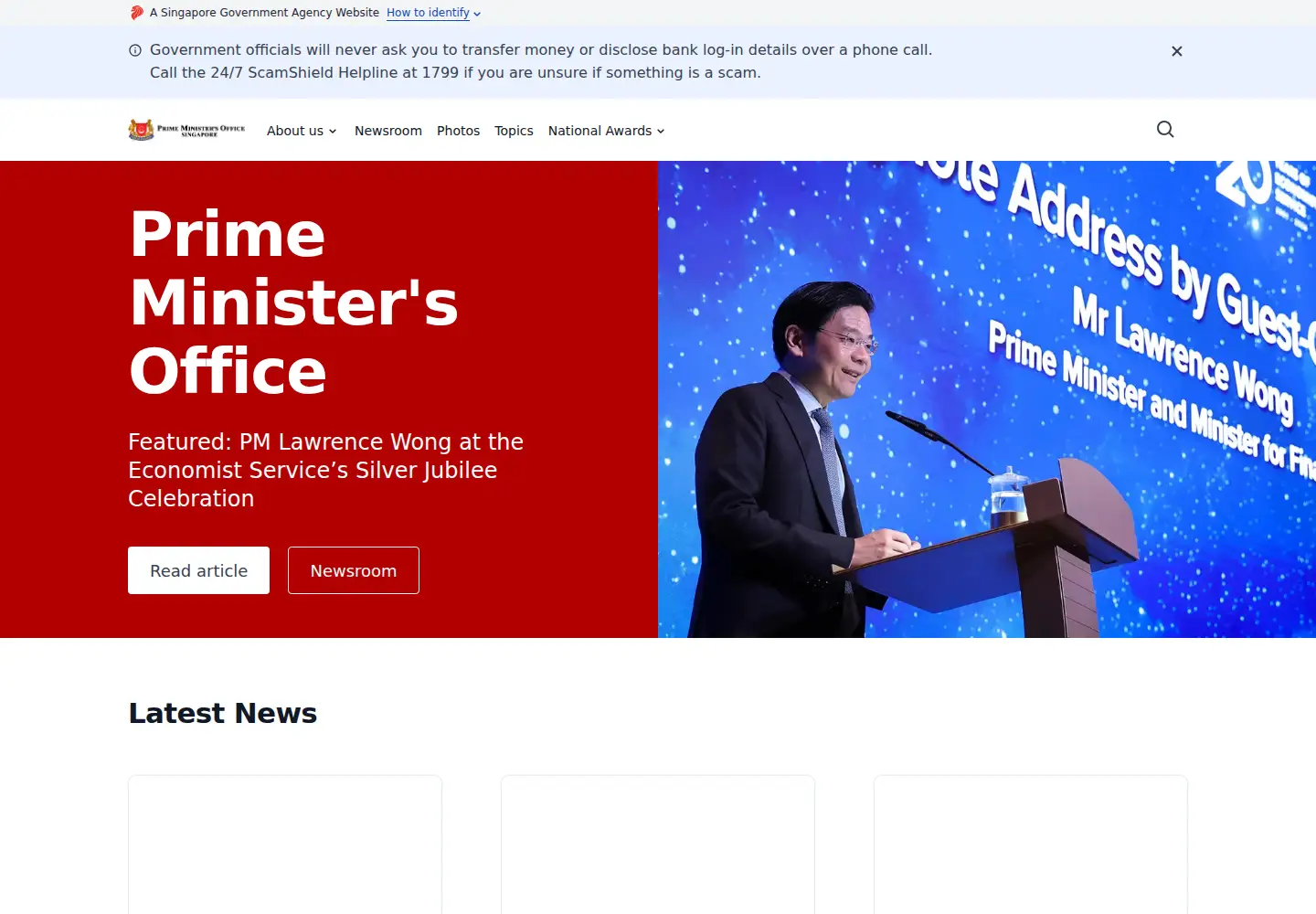 Screenshot of pmo.gov.sg