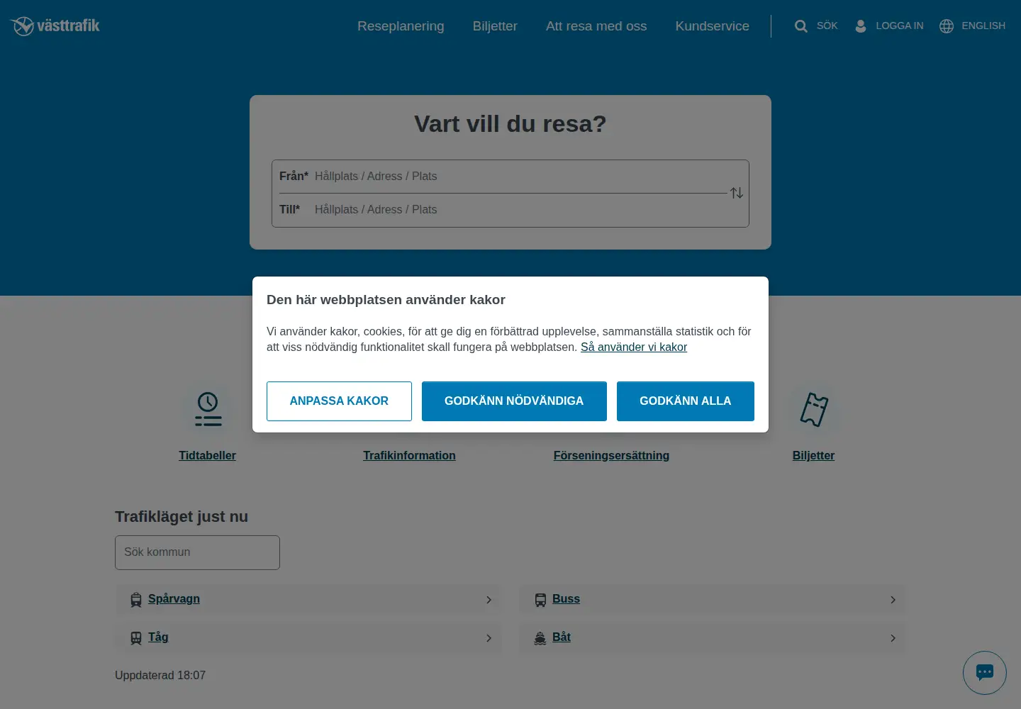 Screenshot of vasttrafik.se