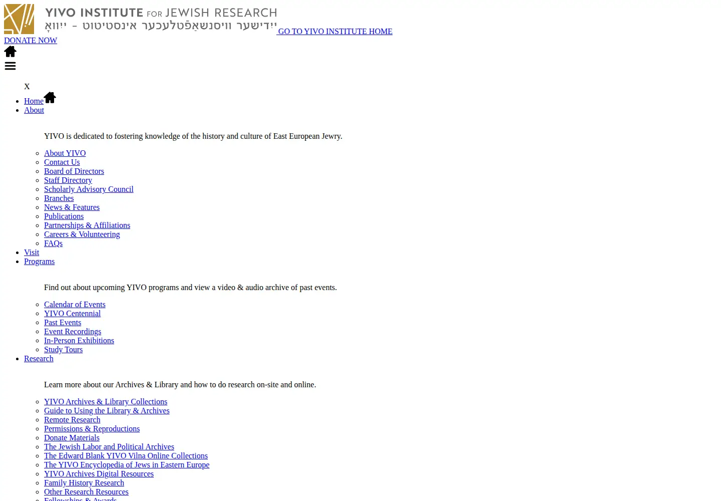 Screenshot of yivo.org