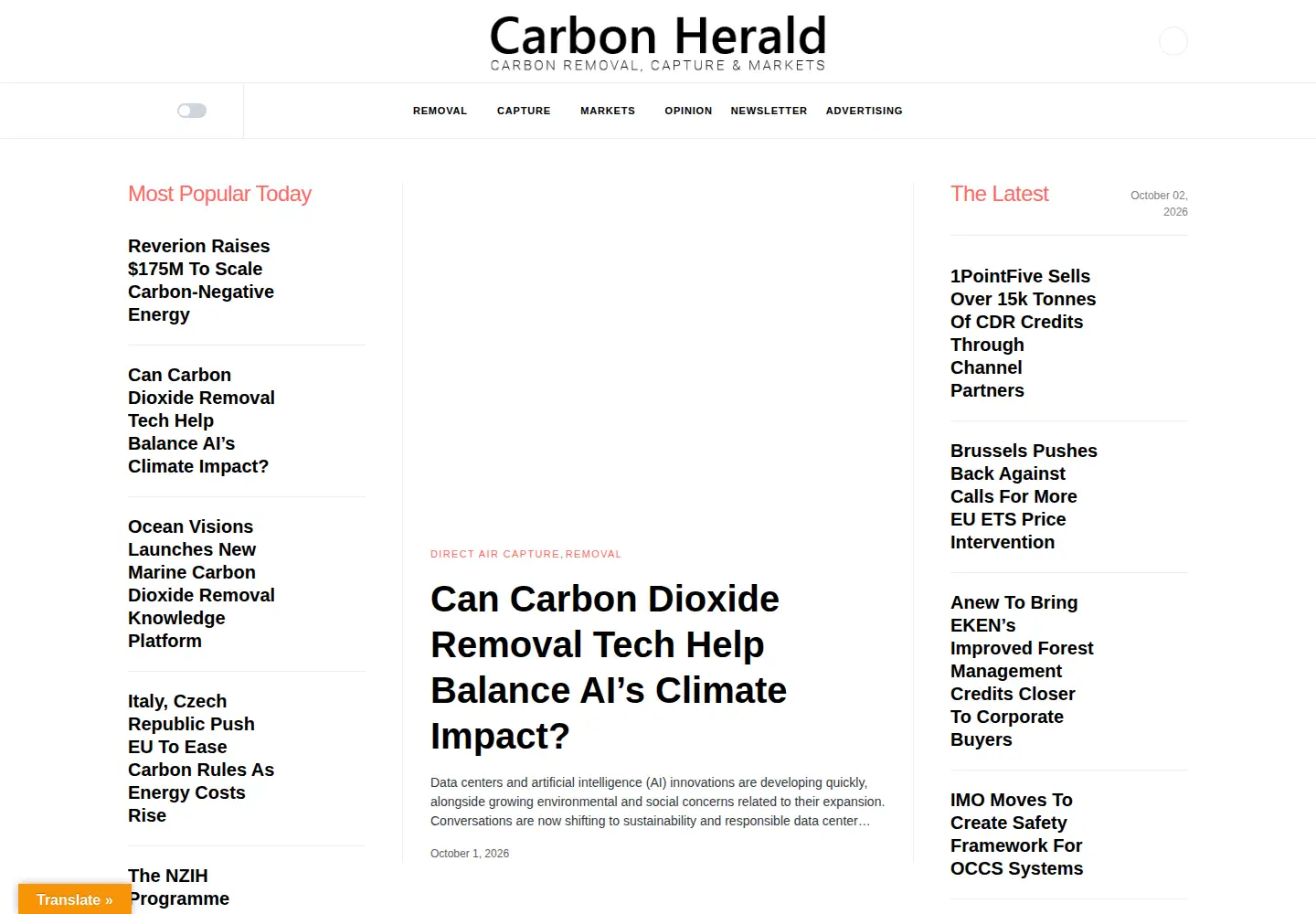 Screenshot of carbonherald.com