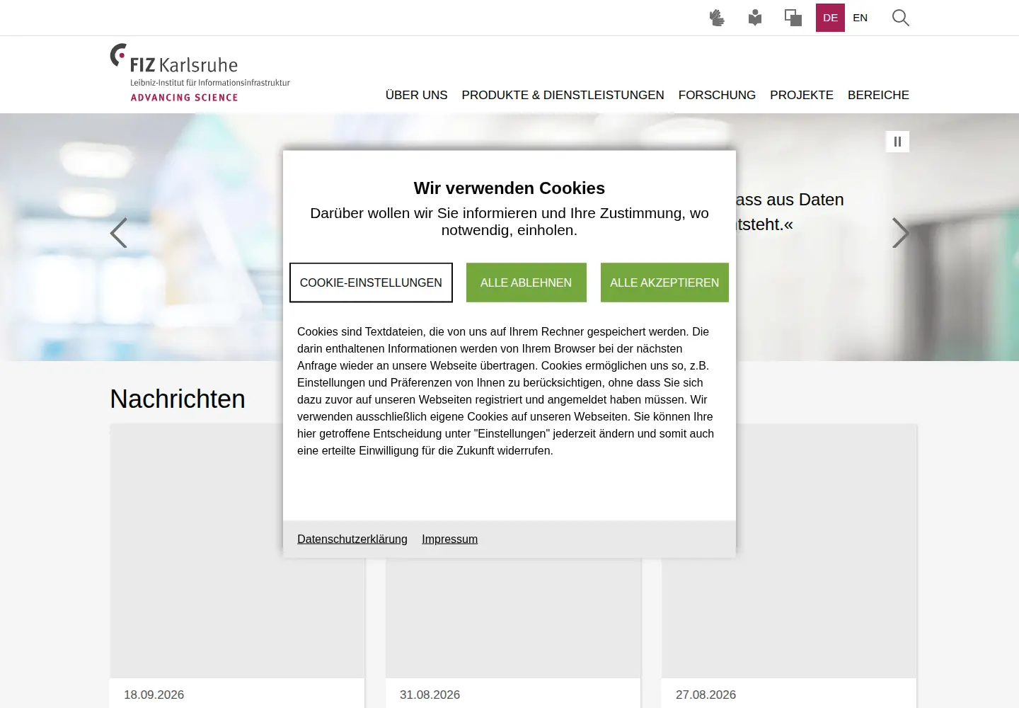 Screenshot of fiz-karlsruhe.de