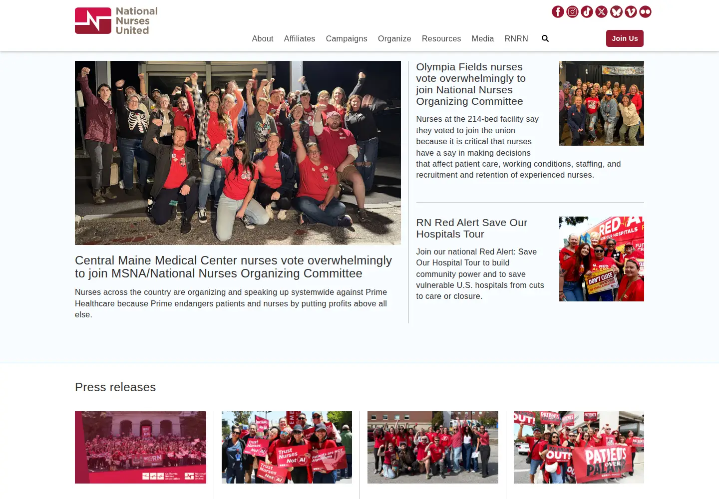 Screenshot of nationalnursesunited.org