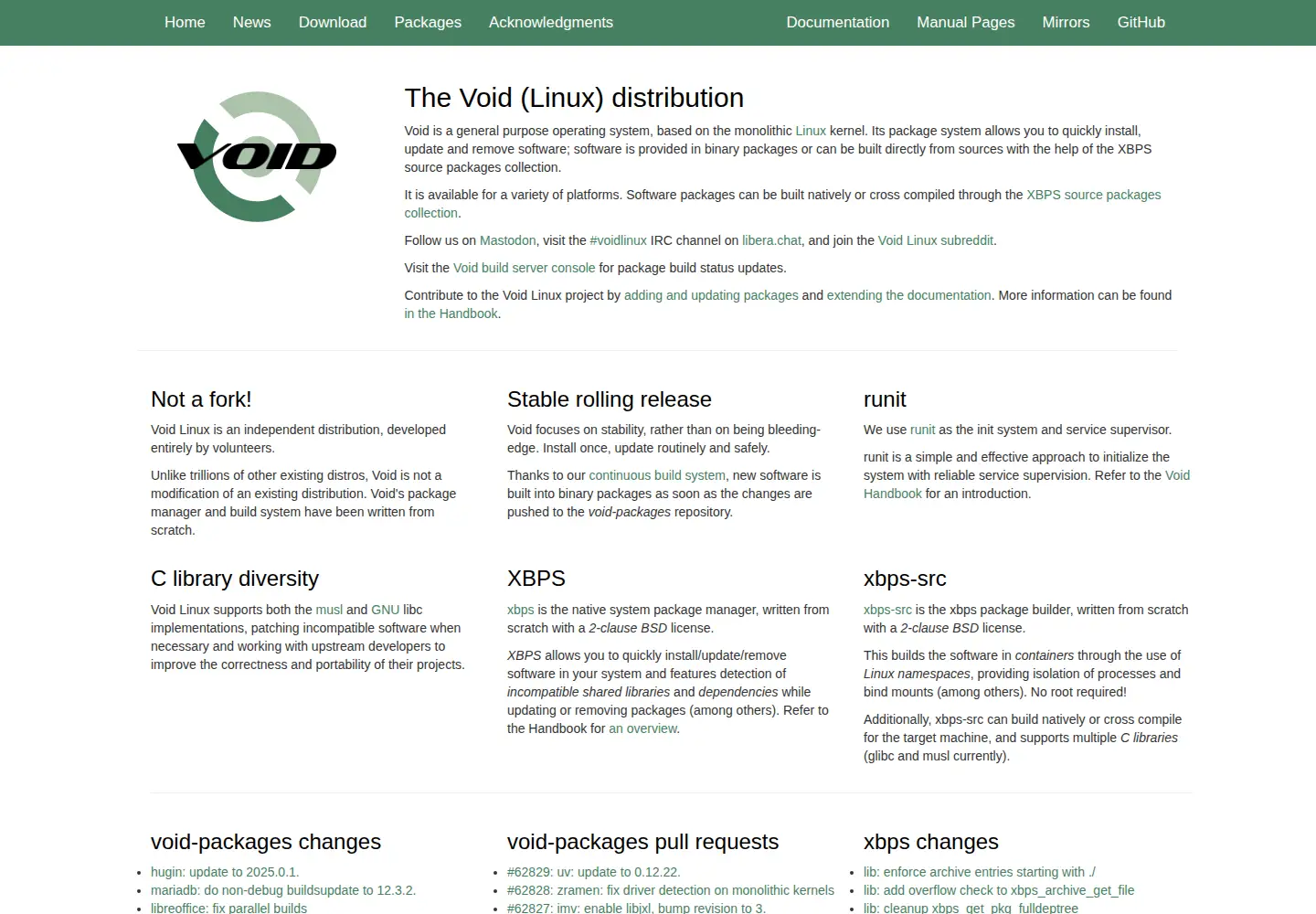 Screenshot of voidlinux.org