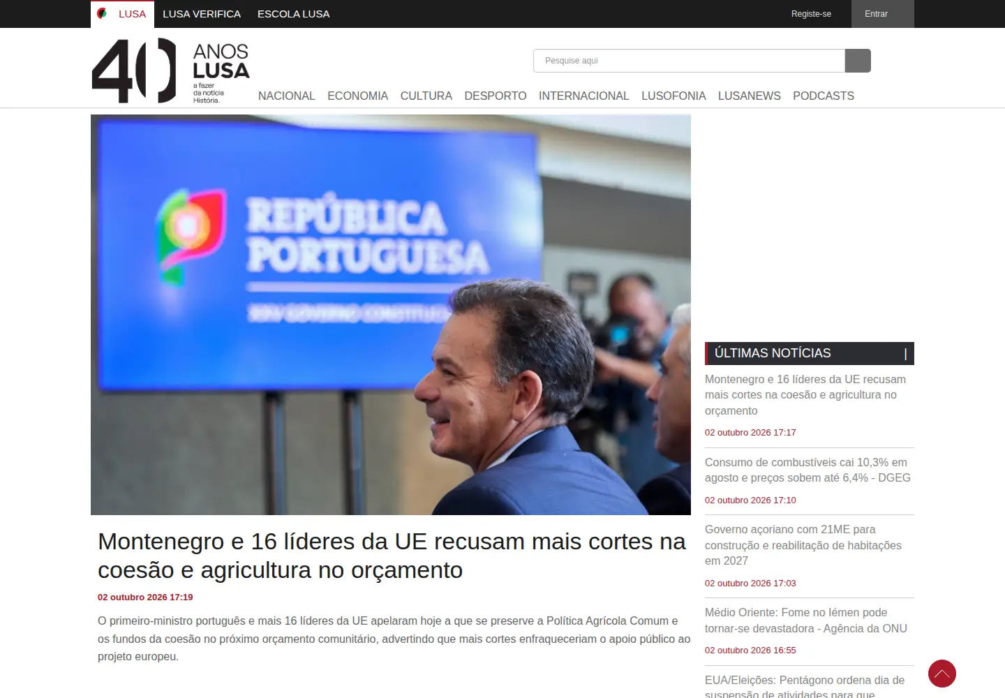 Screenshot of lusa.pt