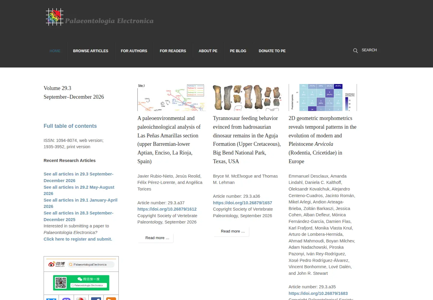 Screenshot of palaeo-electronica.org
