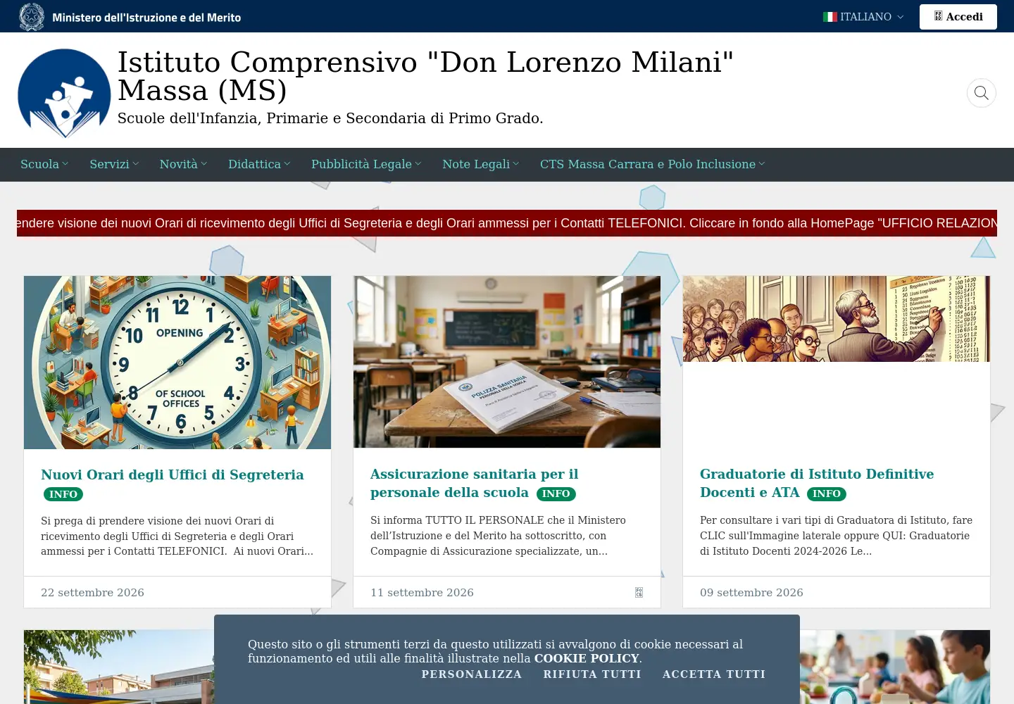 Captured homepage of icdonmilanimassa.edu.it in the current scan