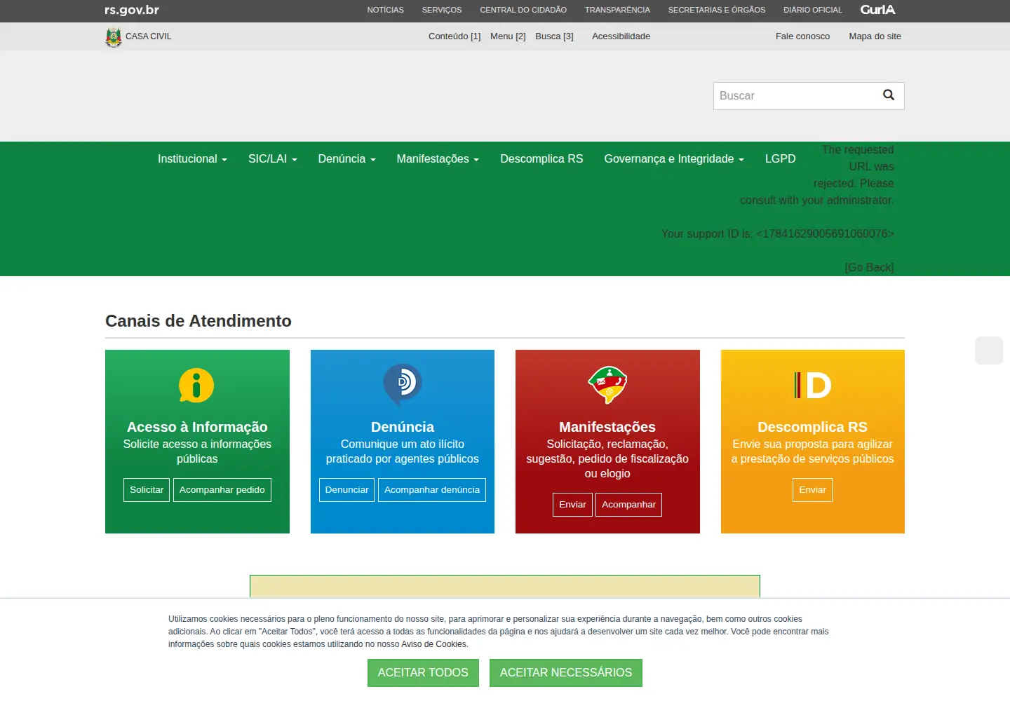 Captured homepage of informacao.rs.gov.br in the current scan