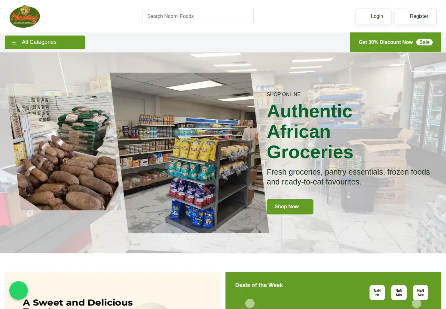 Captured homepage of naomifoods.com in the current scan