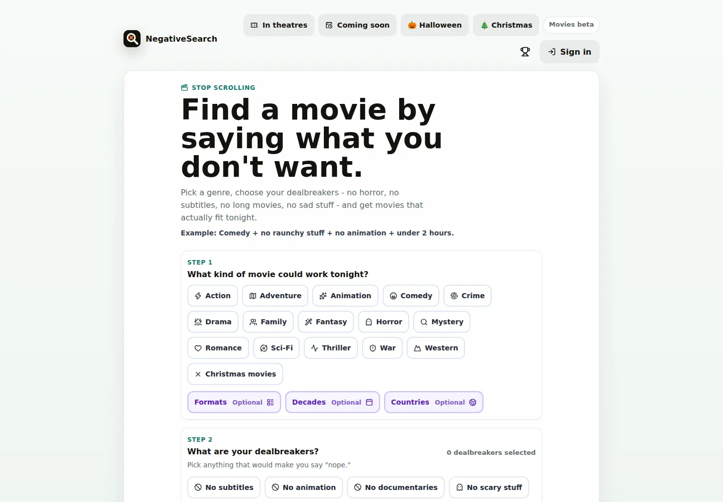 Screenshot of negativesearch.com