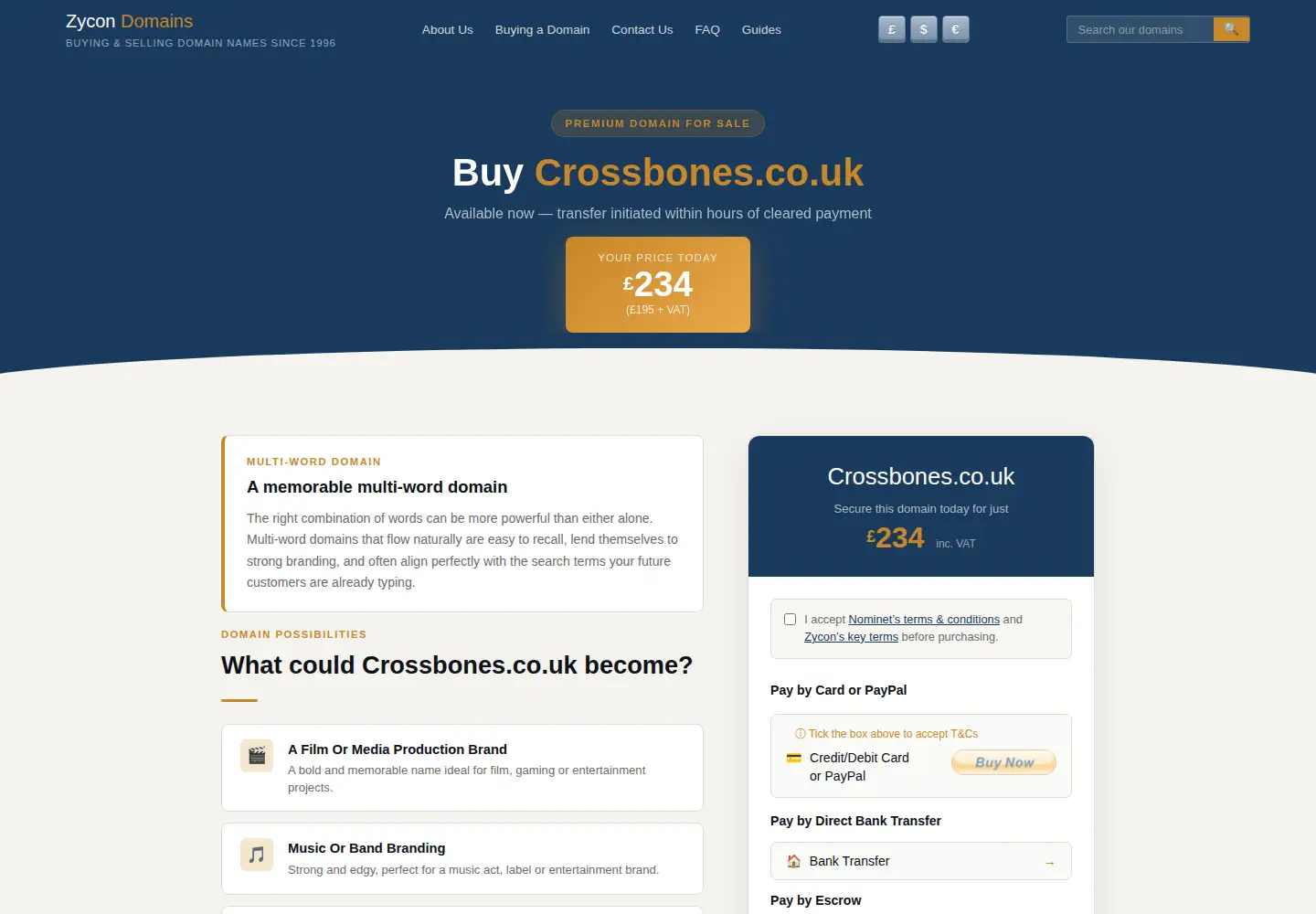 Captured homepage of crossbones.co.uk in the current scan