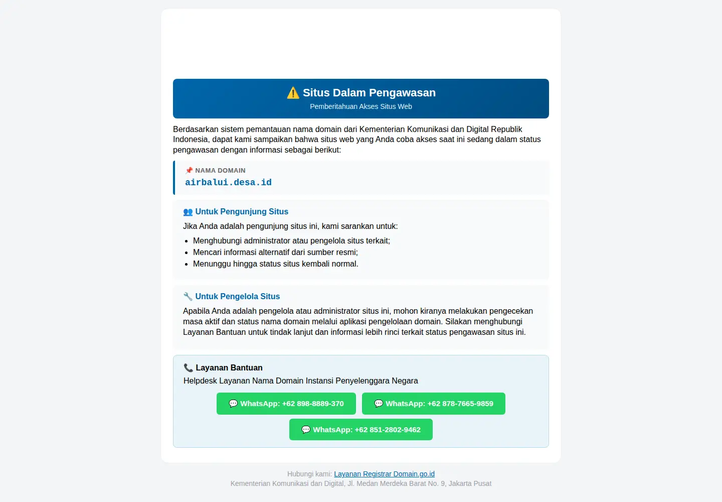Captured homepage of airbalui.desa.id in the current scan