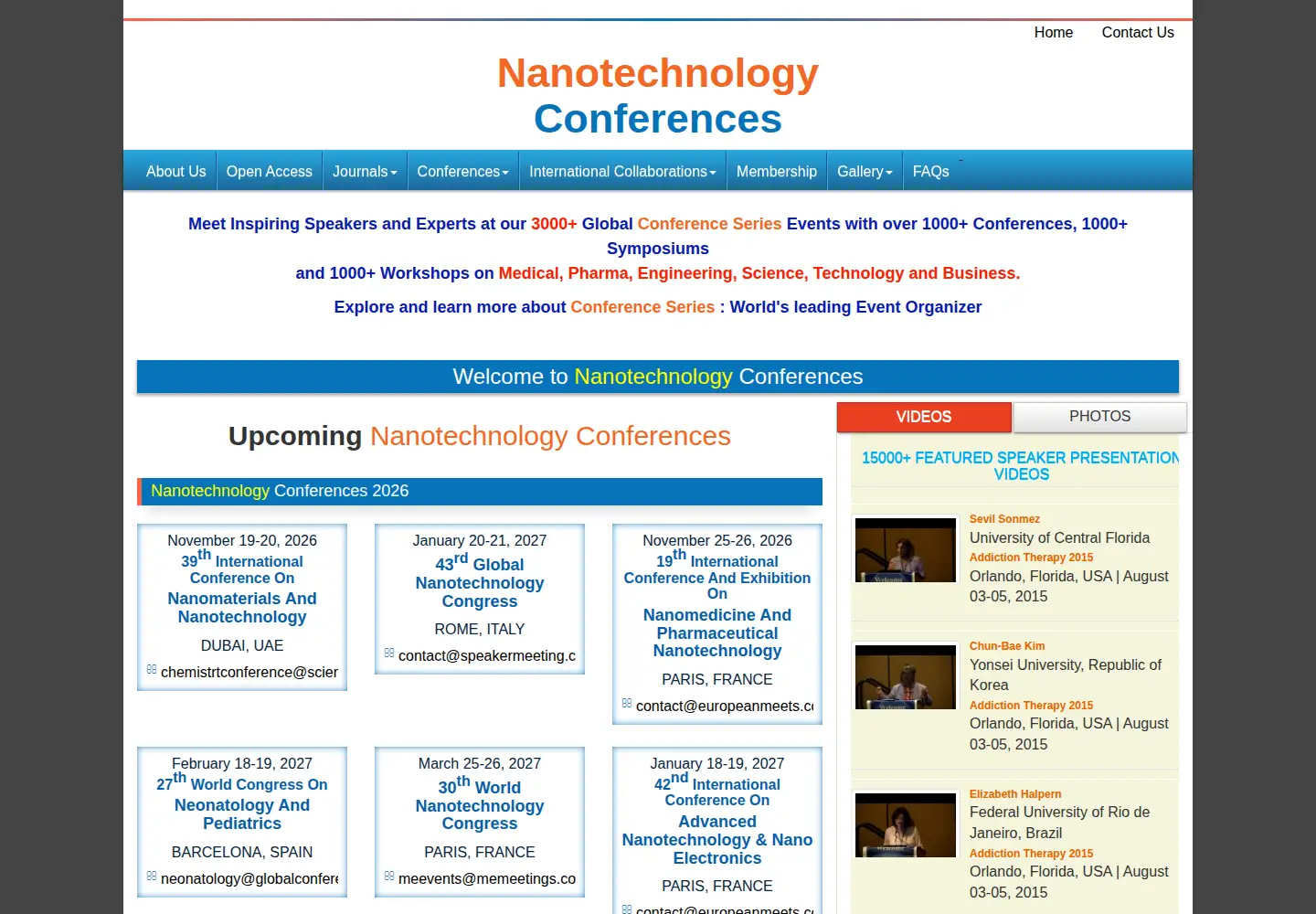 Screenshot of nanotechconferences.org