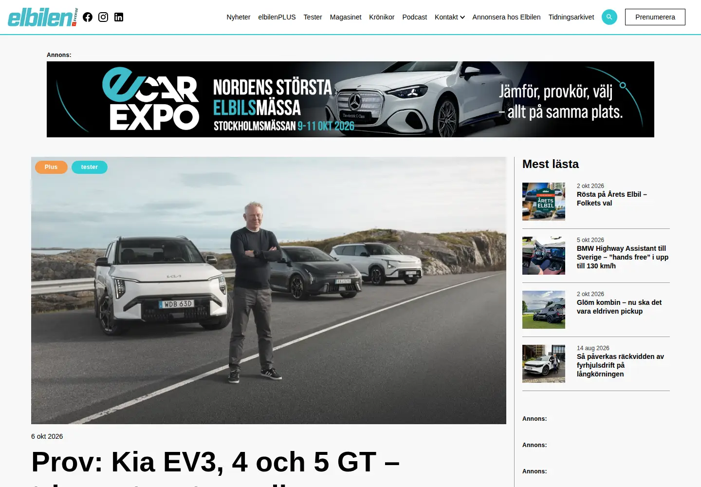 Captured homepage of elbilen.se in the current scan