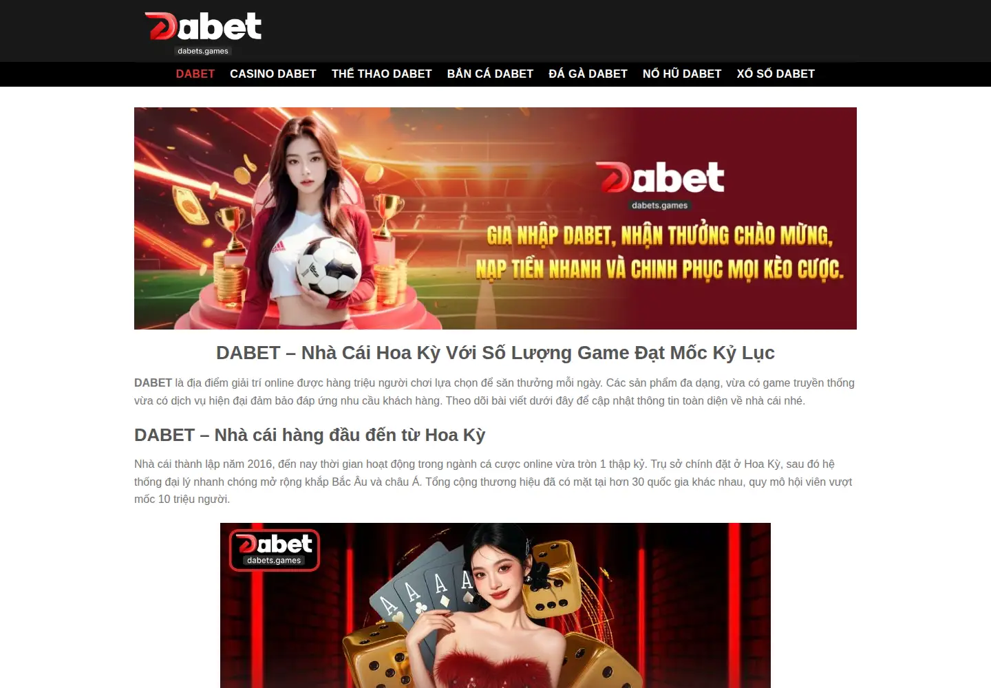 Captured homepage of dabets.games in the current scan