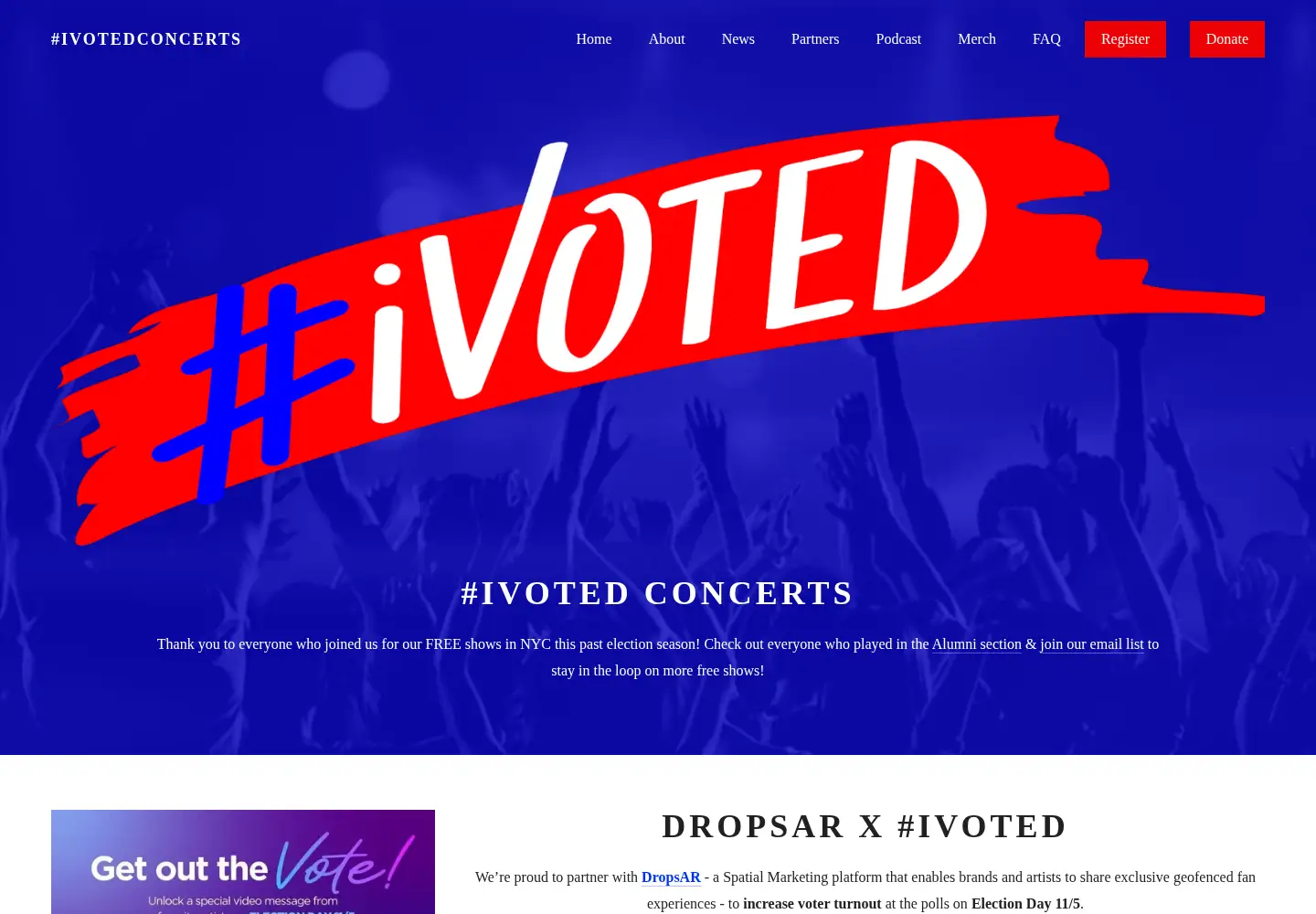 Captured homepage of ivotedconcerts.org in the current scan