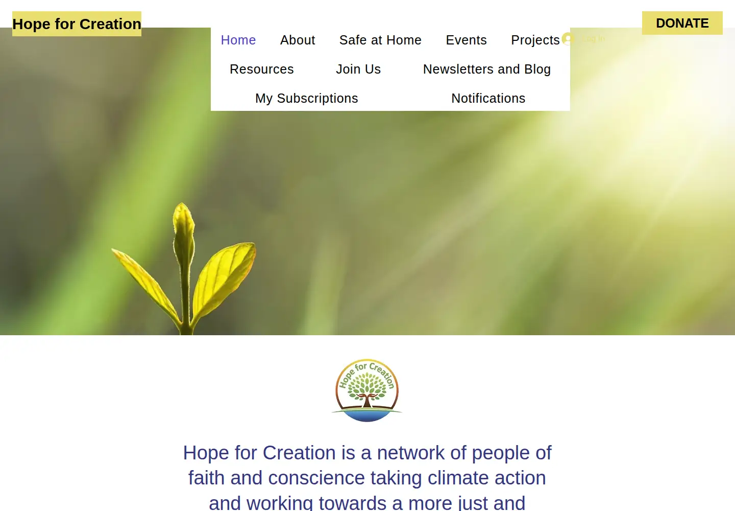 Captured homepage of hopeforcreation.net in the current scan
