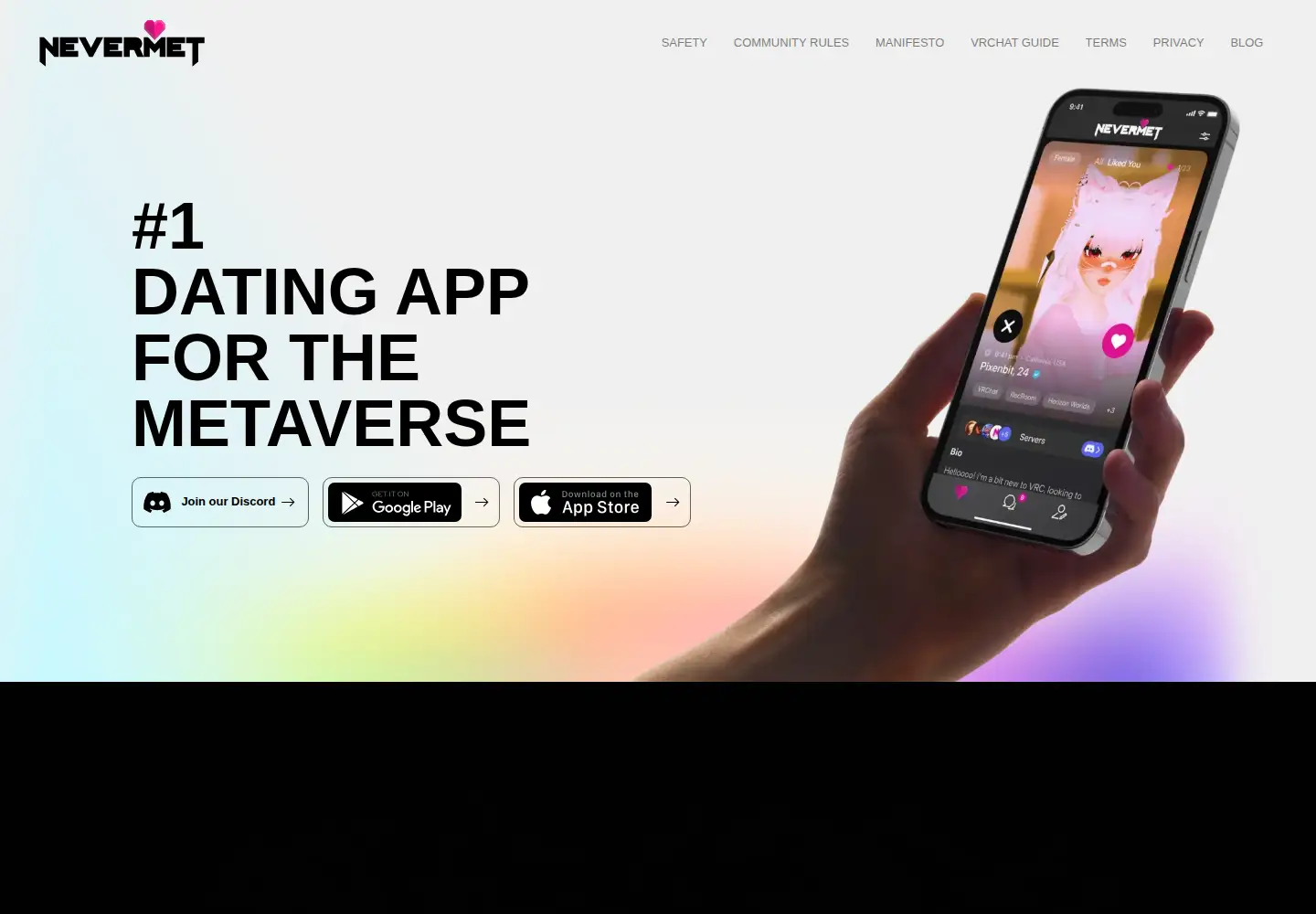 Screenshot of nevermet.io