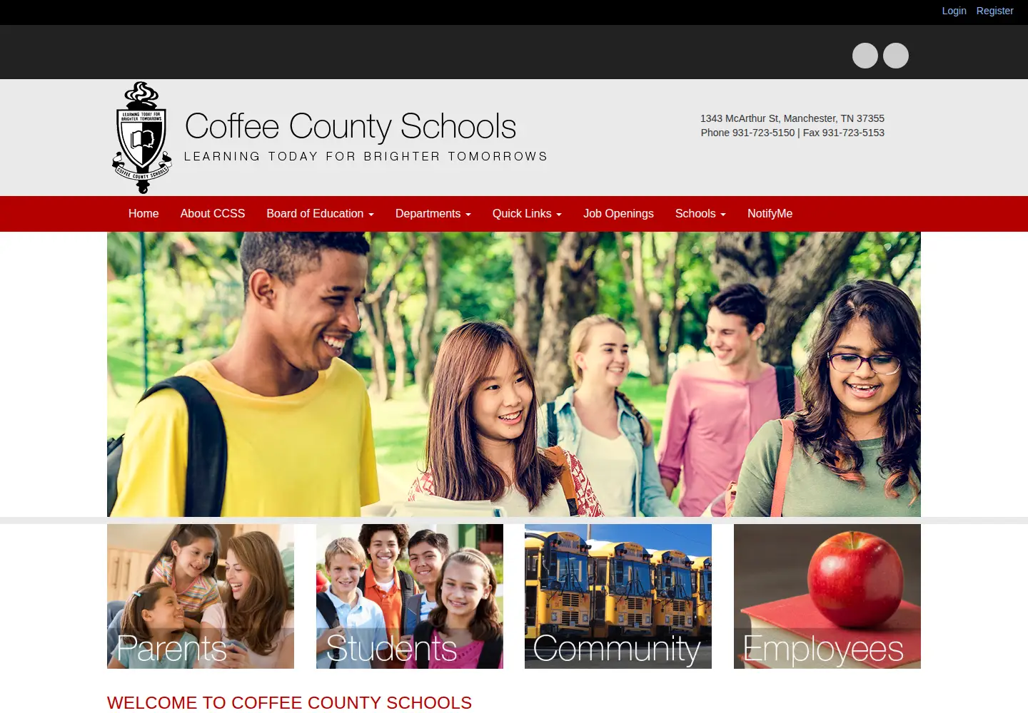 Captured homepage of coffeecountyschools.com in the current scan