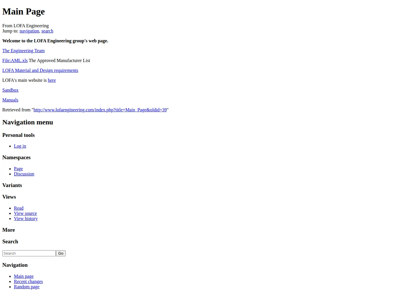 Captured homepage of lofaengineering.com in the current scan