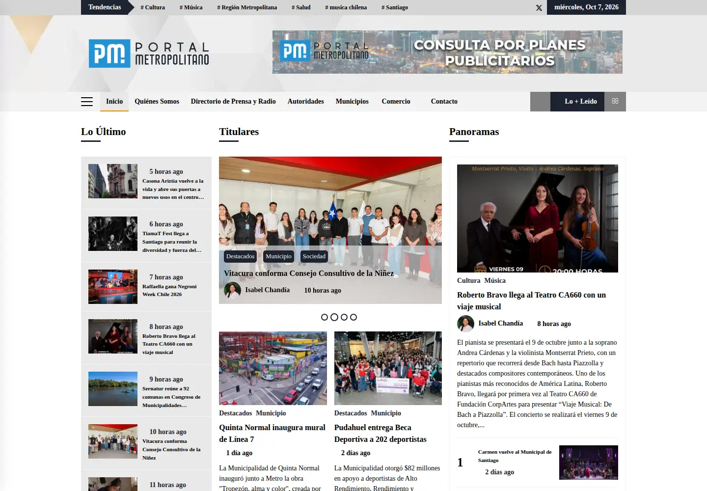 Captured homepage of portalmetropolitano.cl in the current scan