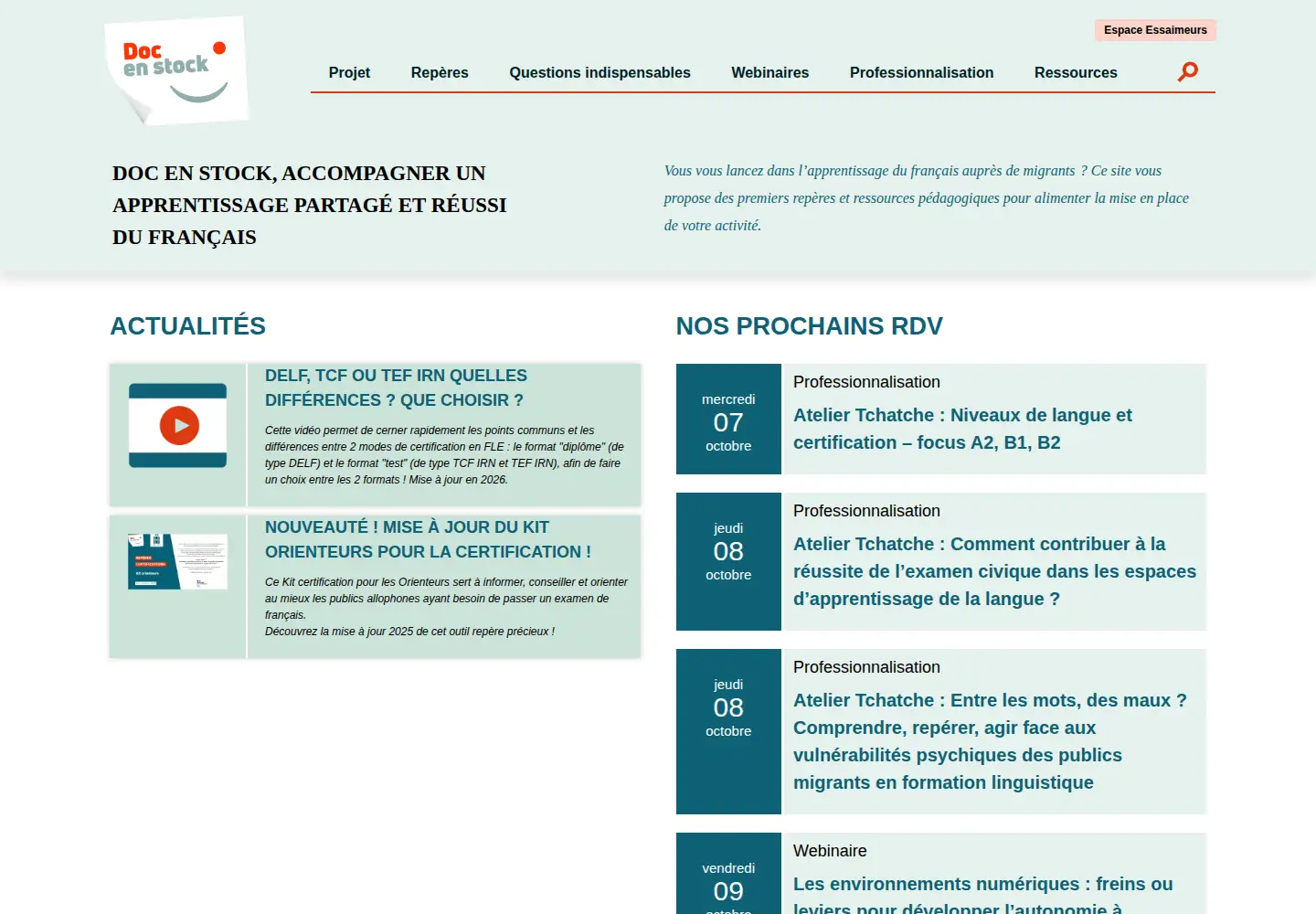 Captured homepage of docenstockfrance.org in the current scan