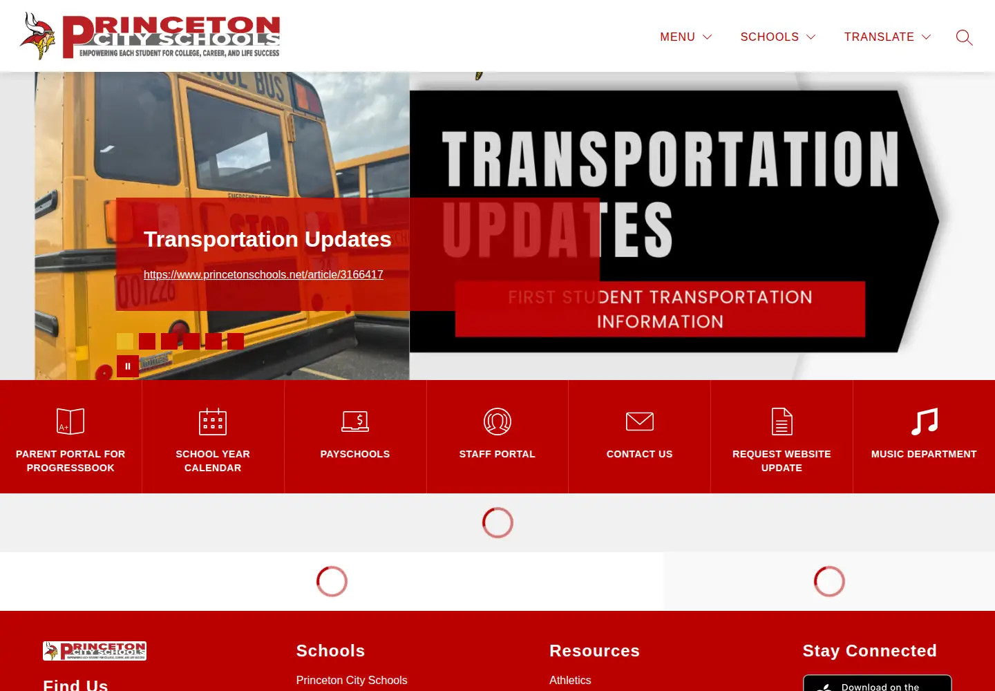 Captured homepage of princetonschools.net in the current scan