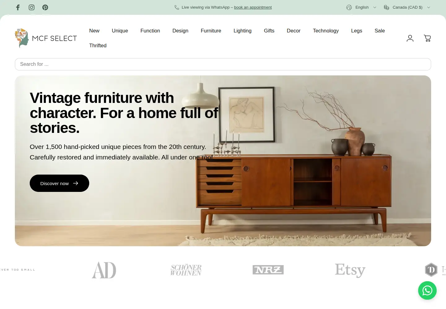 Captured homepage of mid-century-friends.com in the current scan