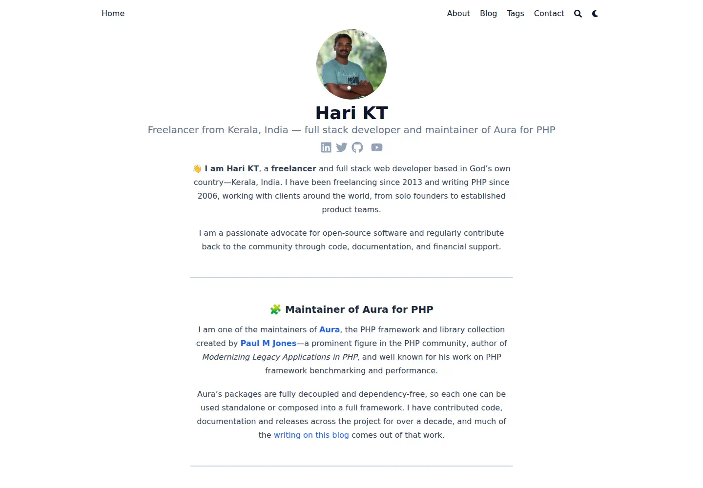 Screenshot of harikt.com