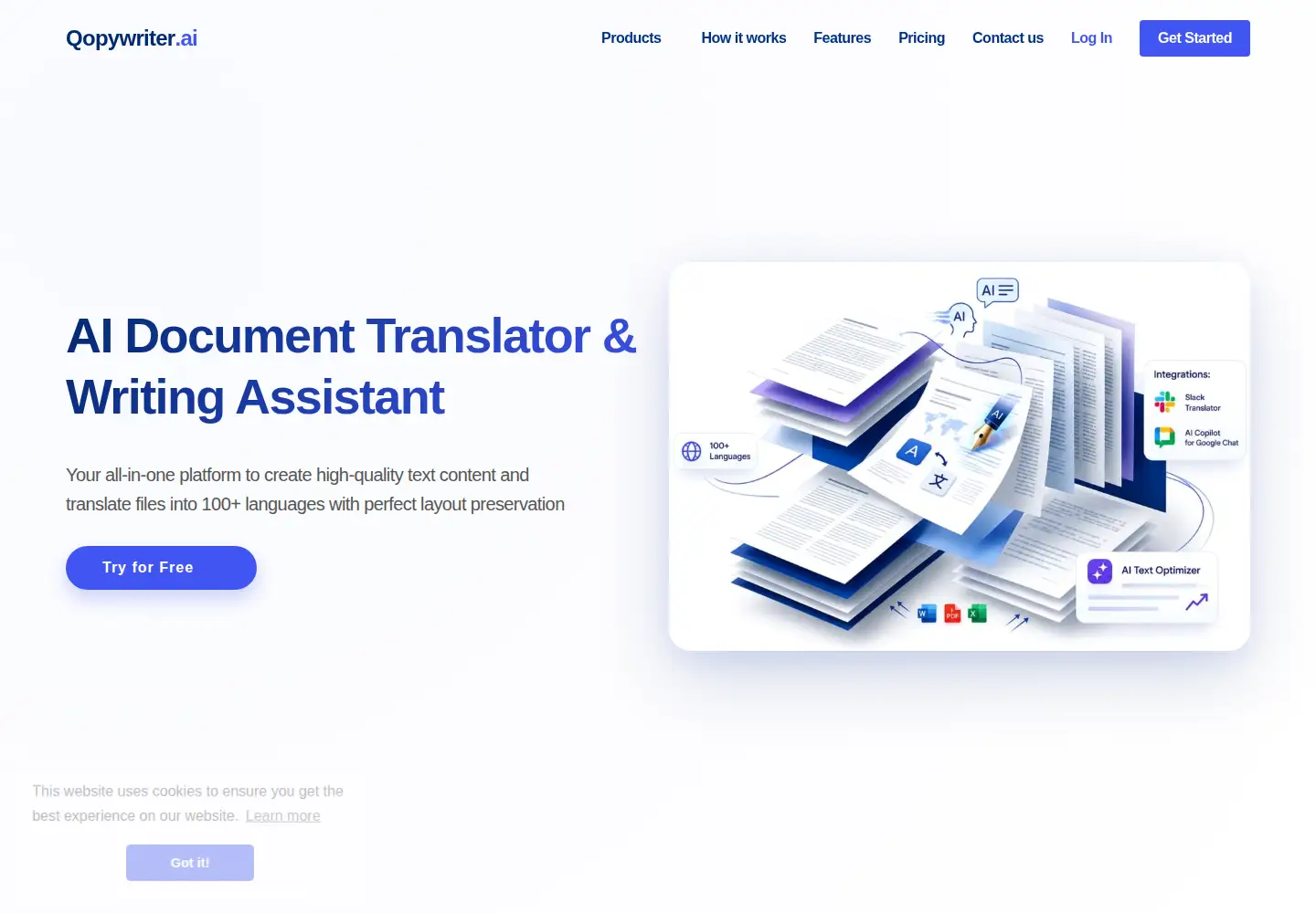 Screenshot of qopywriter.ai