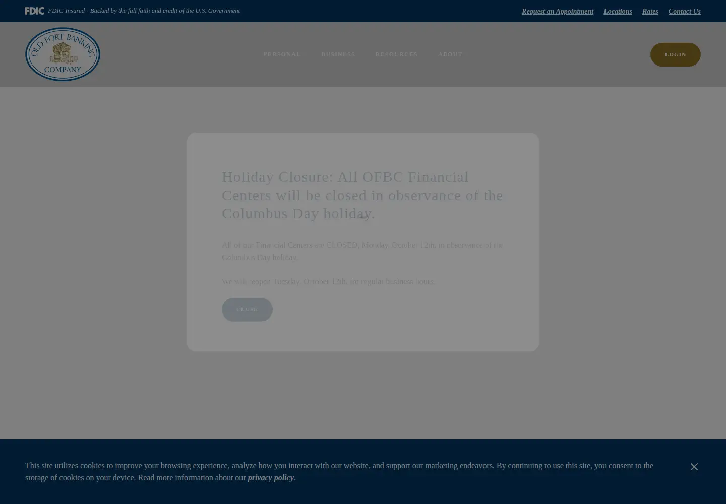 Captured homepage of oldfortbank.com in the current scan
