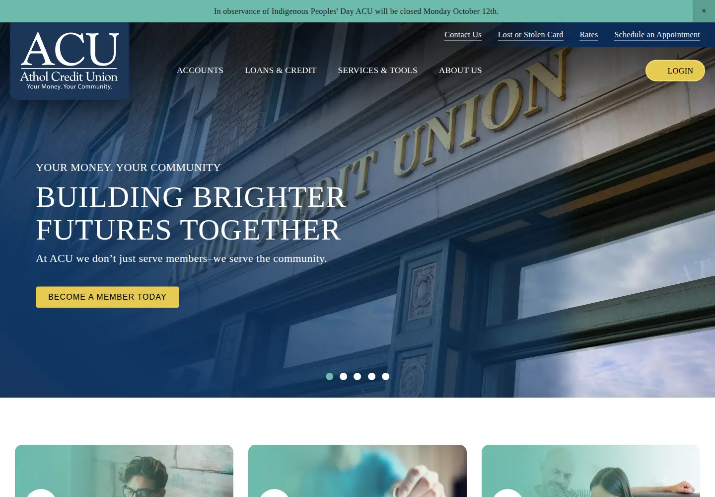 Captured homepage of atholcreditunion.com in the current scan