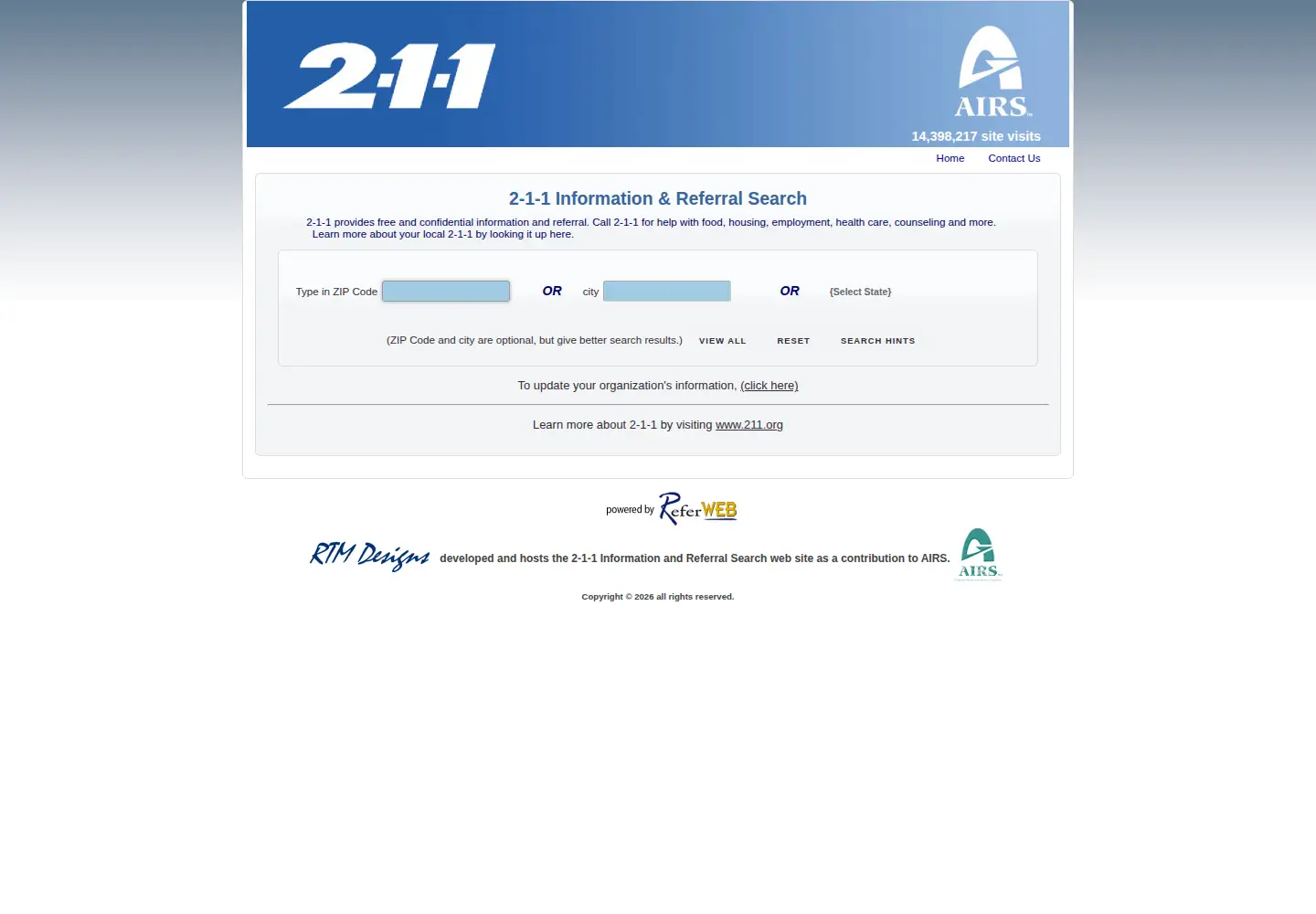 Captured homepage of 211search.org in the current scan