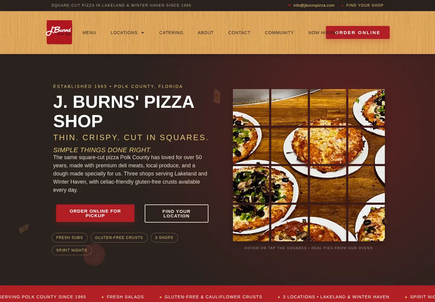 Screenshot of jburnspizza.com