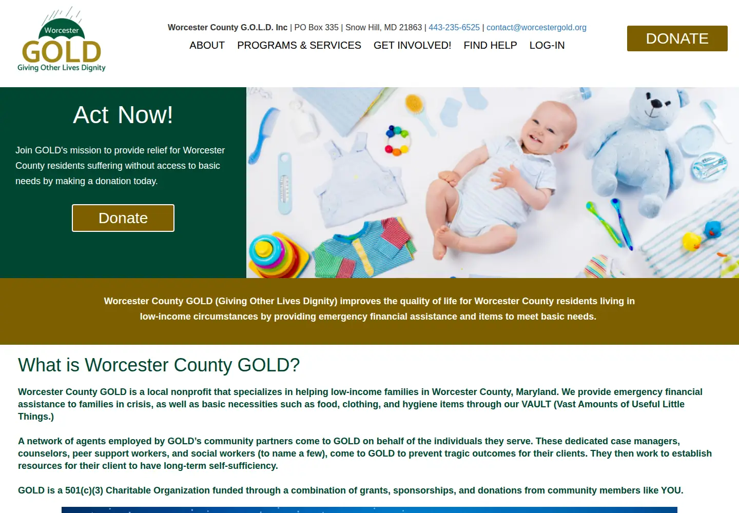 Captured homepage of worcestergold.org in the current scan