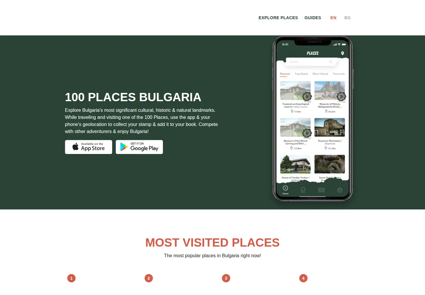 Captured homepage of 100places.bg in the current scan
