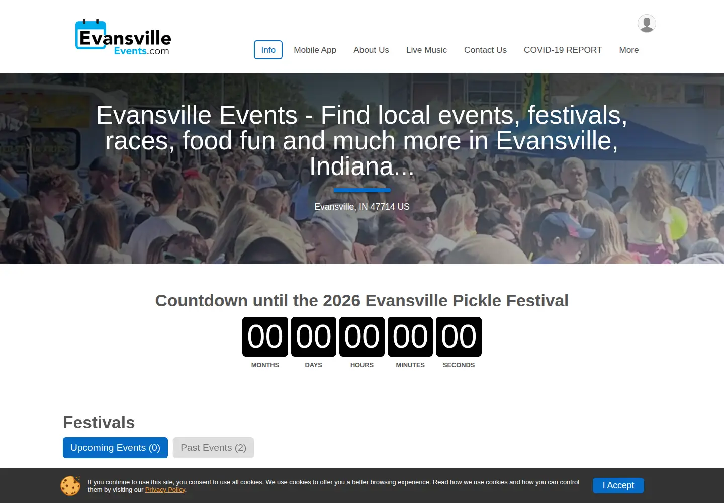 Screenshot of evansvilleevents.com