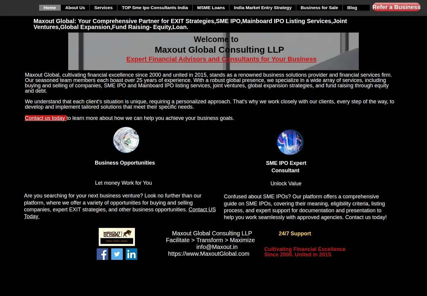 Captured homepage of maxoutglobal.com in the current scan