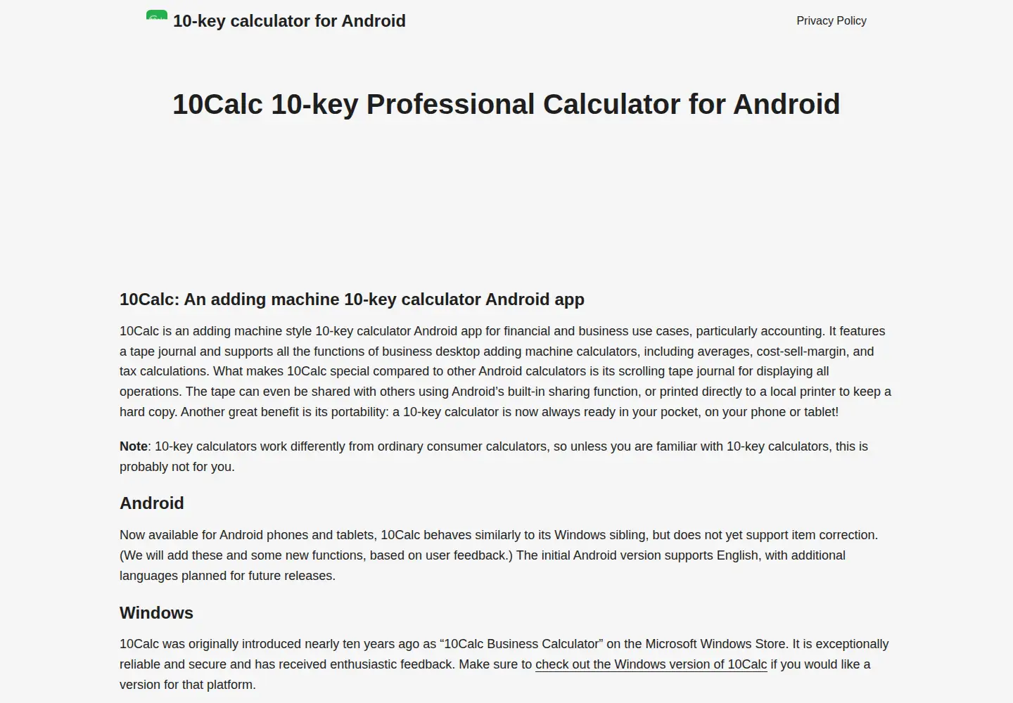 Screenshot of 10calc.com