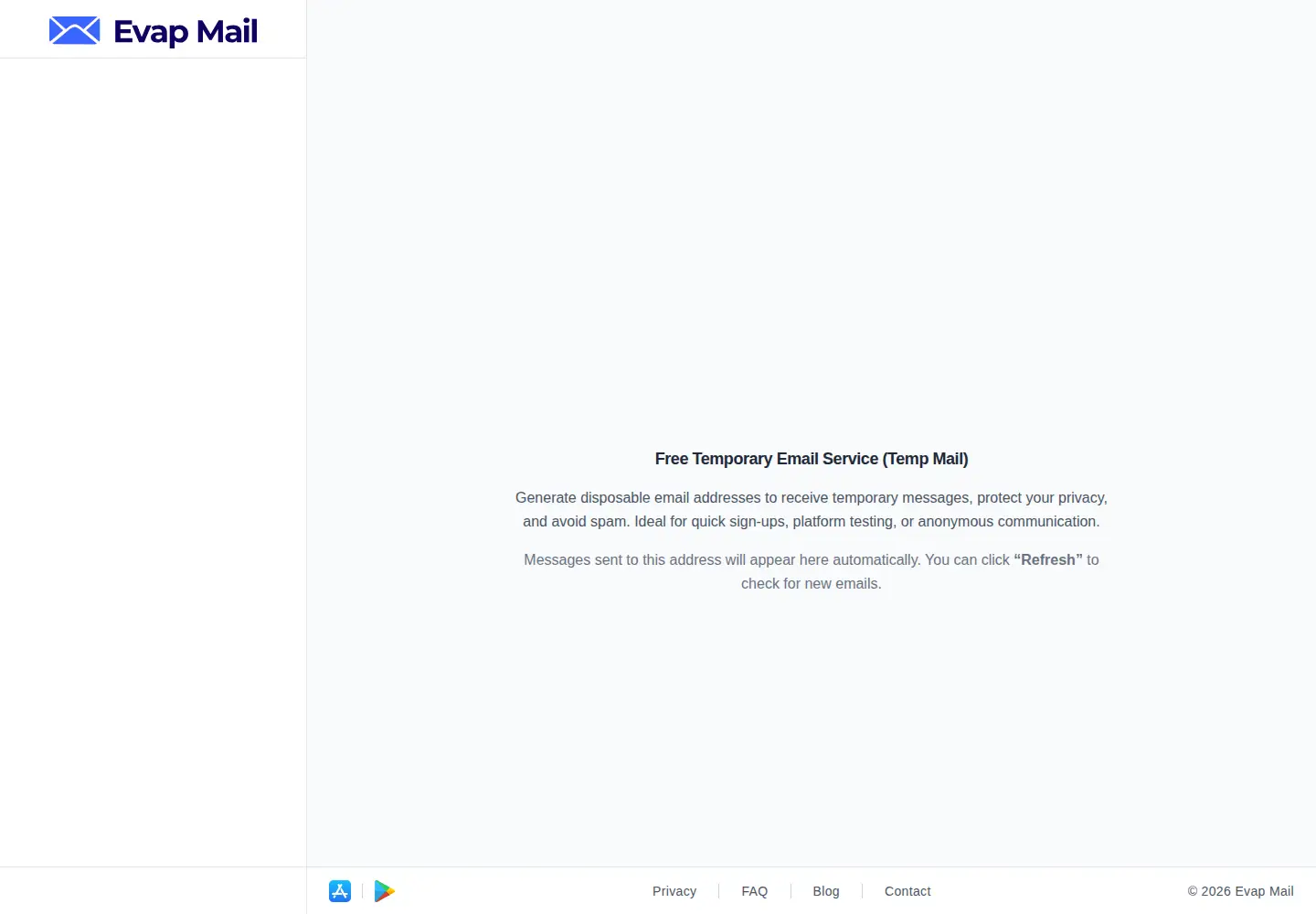Captured homepage of evapmail.com in the current scan