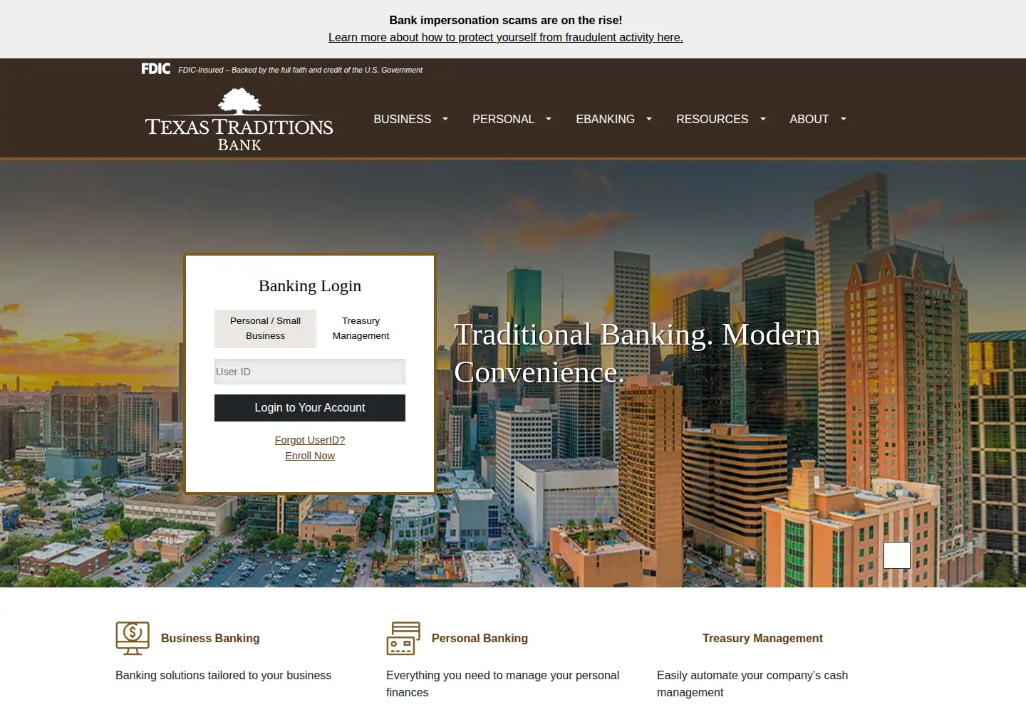 Captured homepage of txtraditionsbank.com in the current scan