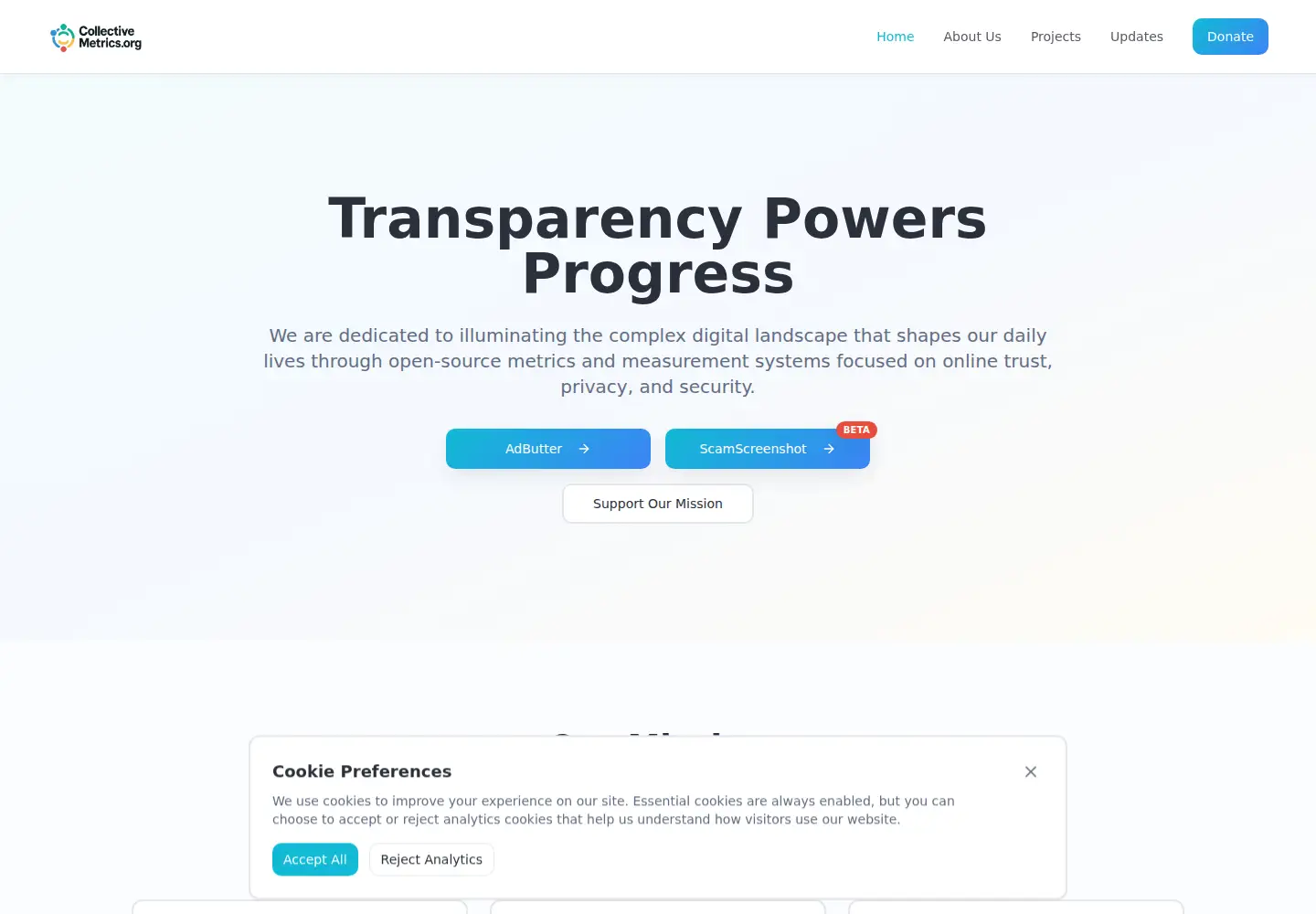 Captured homepage of collectivemetrics.org in the current scan